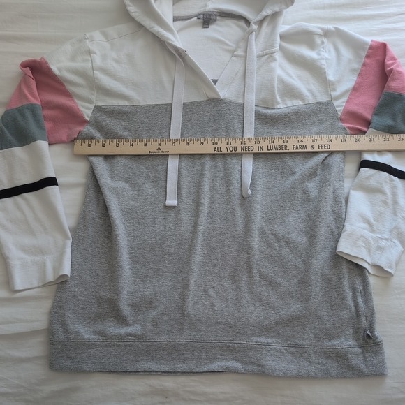 T by Talbots Hoodie Women's Med 95% Cotton White Gray Pink Long Sleeve Lightwght - Picture 7 of 10